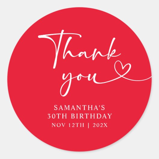 Modern Red White Hello 30th Birthday Ronde Sticker (Voorkant)