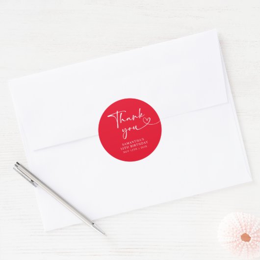 Modern Red White Hello 30th Birthday Ronde Sticker (Envelop)