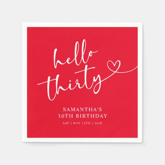 Modern Red White Hello 30th Birthday Servet (Voorkant)