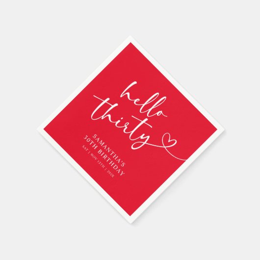 Modern Red White Hello 30th Birthday Servet (Hoek)