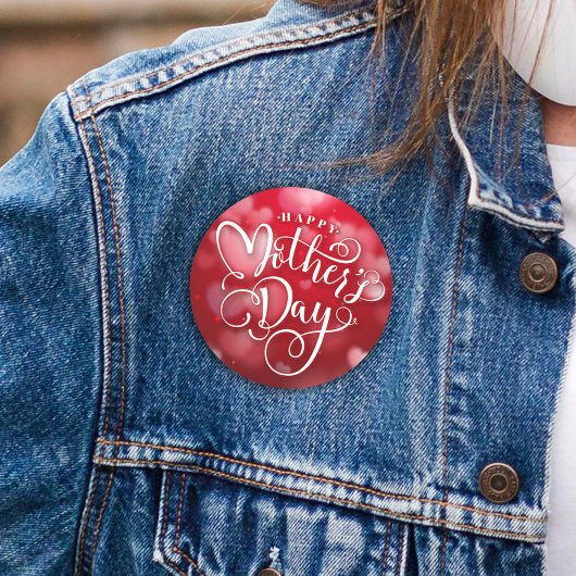 Modern Red White hoort Happy Moederdag Ronde Button 5,7 Cm