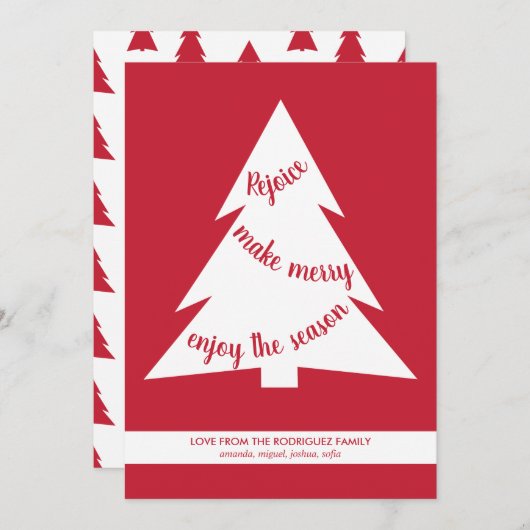 Modern Red White Kerstbomen Holiday Script Feestdagenkaart (Voorkant / Achterkant)