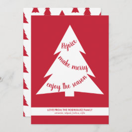 Modern Red White Kerstbomen Holiday Script Feestdagenkaart