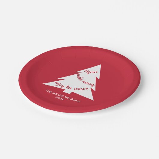 Modern Red White Kerstmis naam Holiday Party Papieren Bordje (Gekanteld)