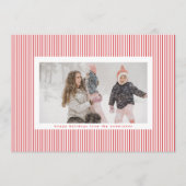 Modern Red White Lijst Stripes Foto Feestdagenkaart (Voorkant)
