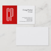 Modern Red White Monogram Professional Visitekaartje (Voorkant / Achterkant)