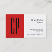 Modern Red White Monogram Professional Visitekaartje (Voorkant)