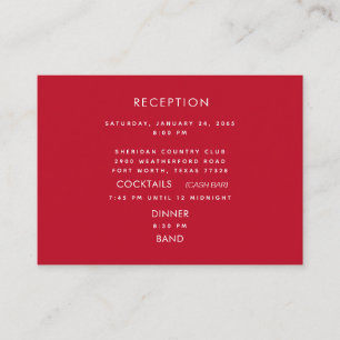 Modern Red & White Reception Cash Bar Wedding Encl Informatiekaartje