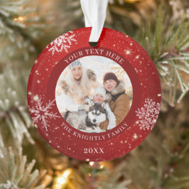 Modern Red White Snowflake Foto gepersonaliseerd Ornament