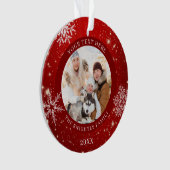 Modern Red White Snowflake Foto gepersonaliseerd Ornament (voorkant)