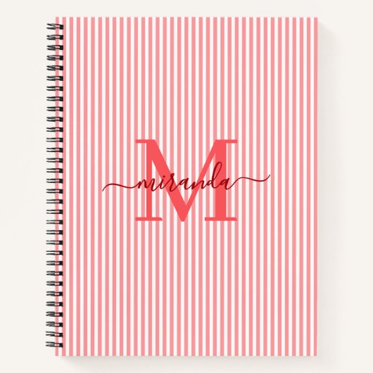 Modern Red & White Stripes Monogram Name Notitieboek (Voorkant)