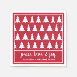 Modern Red White Tree Pattern Name Holiday Party Servet