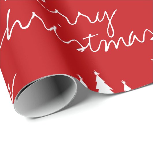 Modern Red White Trees Pattern Merry kerst Cadeaupapier (Rol Hoek)