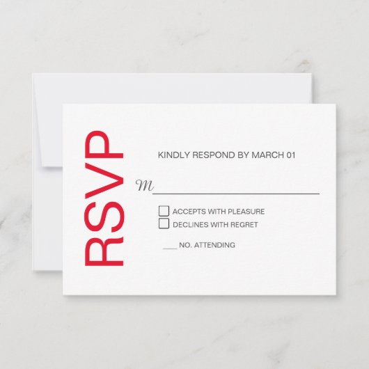 Modern Red White Wedding RSVP-antwoord RSVP Kaartje (Voorkant)