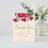 Modern red wild rose thank you briefkaart (Staand voorkant)