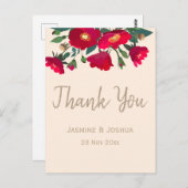 Modern red wild rose thank you briefkaart (Voorkant / Achterkant)