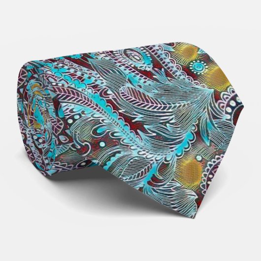 Modern Red Wine & Blue Paisley Stropdas (Opgerold)