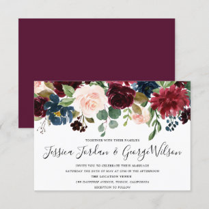 Modern Red Wine Burgundy Waterverf Wedding Invite Kaart