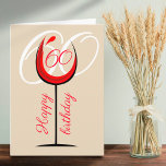 Modern Red Wine Glass 60th Birthday Kaart<br><div class="desc">Modern Red Wine Glass 60th Birthday Card. The design has an abstract red wine glass with an age number in it and on the background is the number in white color. You can change the age number with any other age. Great for a woman or a man who celebrates the...</div>