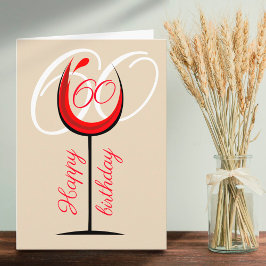 Modern Red Wine Glass 60th Birthday Kaart