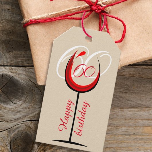 Modern Red Wine Glass Script 60th Birthday Cadeaulabel