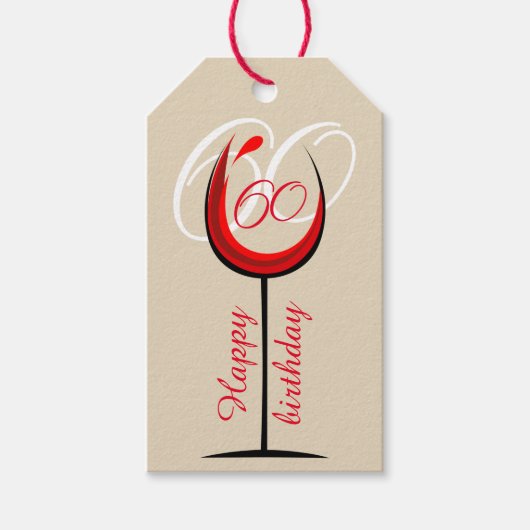 Modern Red Wine Glass Script 60th Birthday Cadeaulabel (Voorkant)