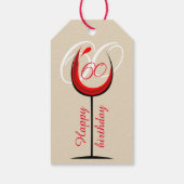 Modern Red Wine Glass Script 60th Birthday Cadeaulabel (Achterkant)