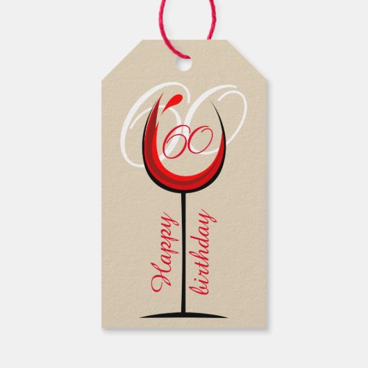 Modern Red Wine Glass Script 60th Birthday Cadeaulabel (Achterkant)