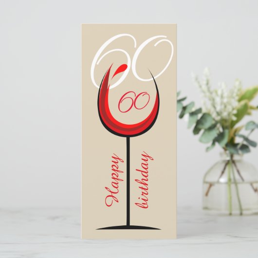 Modern Red Wine Glass Script 60th Birthday Kaart (Staand voorkant)