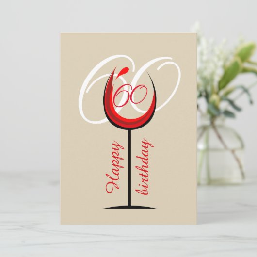 Modern Red Wine Glass Script 60th Birthday Kaart (Staand voorkant)