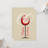 Modern Red Wine Glass Script 60th Birthday Kaart (Voorkant / Achterkant in situ)