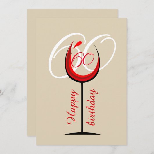 Modern Red Wine Glass Script 60th Birthday Kaart (Voorkant / Achterkant)