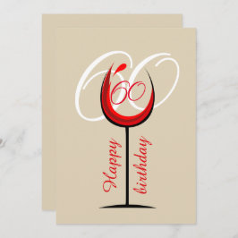 Modern Red Wine Glass Script 60th Birthday Kaart