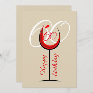 Modern Red Wine Glass Script 60th Birthday Kaart