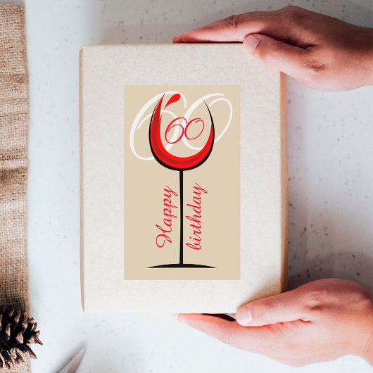 Modern Red Wine Glass Script 60th Birthday Rechthoekige Sticker