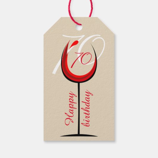 Modern Red Wine Glass Script 70th Birthday Cadeaulabel (Achterkant)