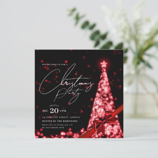 MODERN Red Winter Christmas Tree Bow Party  Kaart (Staand voorkant)