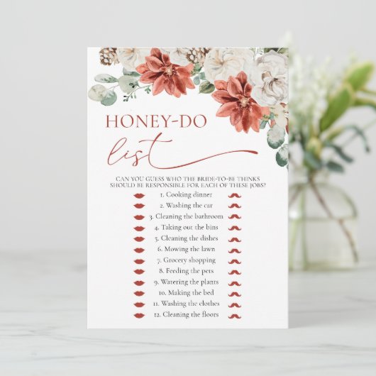 Modern Red Winter Honey Do List Vrijgezellenfeest  Kaart (Staand voorkant)