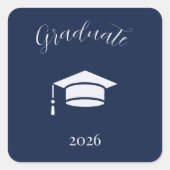 Modern redactioneel script Navy foto afstuderen Vierkante Sticker (Voorkant)