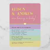 Modern Regenboog en Gold Couple's Baby shower Folie Uitnodiging (Voorkant)