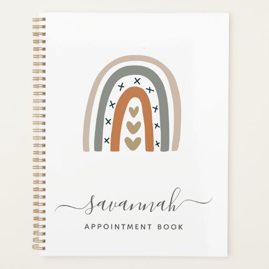 Modern regenboog roos goudgrijs wit monogram 2025 planner (Voorkant)