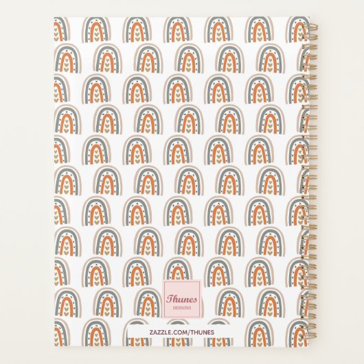 Modern regenboog roos goudgrijs wit monogram 2025 planner (Achterkant)