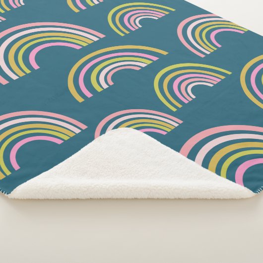 Modern regenboogpatroon in blauw sherpa deken (3/4)