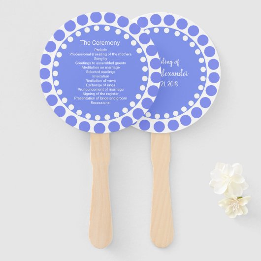 Modern Regency Blue Stippen Trouwprogramma Fan Handwaaier (Voorkant en achterkant)