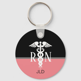 Modern Registered Nurse Caduceus Pink Monogram Sleutelhanger