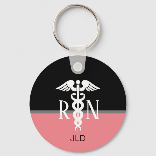 Modern Registered Nurse Caduceus Pink Monogram Sleutelhanger (Voorkant)
