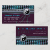Modern Reiki YinYang Blauwgroen+Plum Sparkle Patte Visitekaartje (Voorkant / Achterkant)