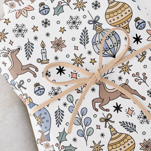 Modern Reindeer Pattern Personalized Christmas Inpakpapier Vel