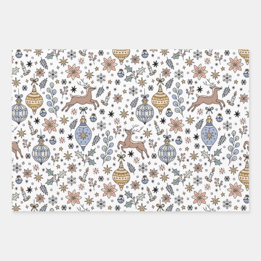 Modern Reindeer Pattern Personalized Christmas Inpakpapier Vel (Voorkant)