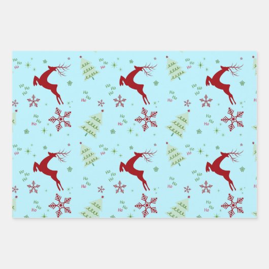 Modern Reindeer & Snowflake Gift Wrap Set Inpakpapier Vel (Voorkant 3)